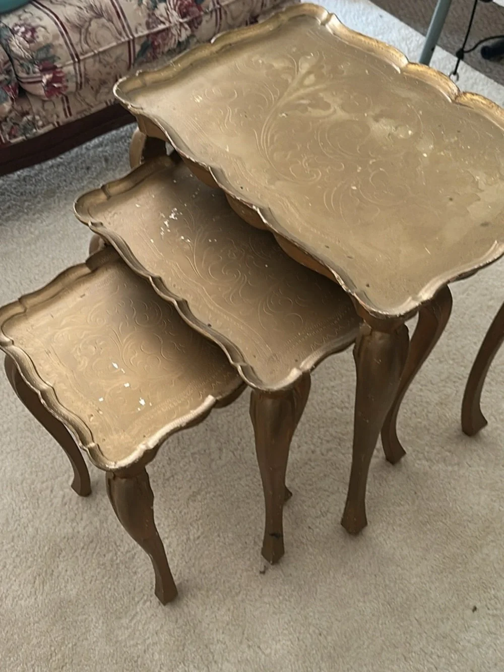 Gold Scalloped 3-Tier Nesting Vanity Trays